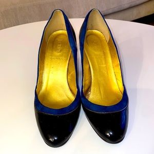 J. Crew Black Patent Leather Navy Suede Heel & Trim Womens Footwear